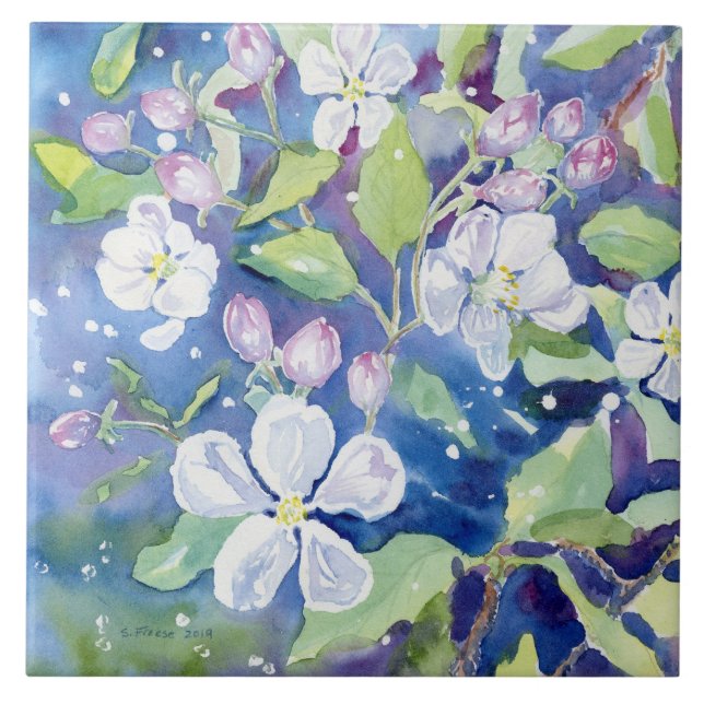 "Crabapple floresce" azulejo decorativo do acento (Frente)