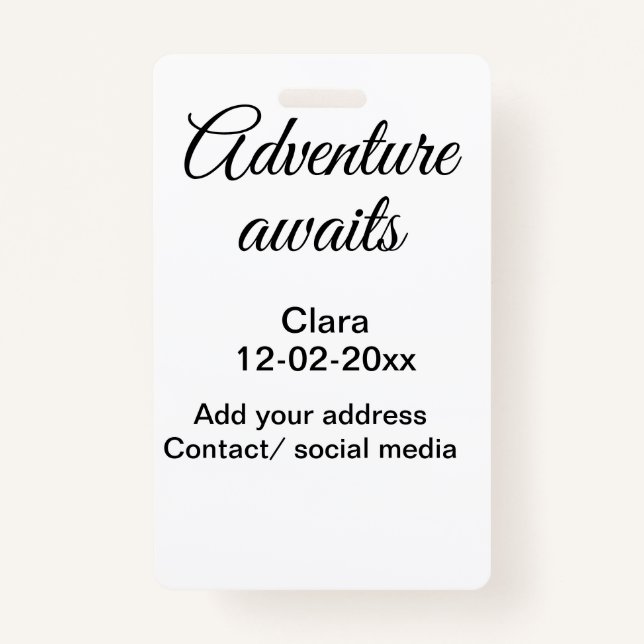 Crachá A aventura começa a adicionar nome data ano local (Frente)