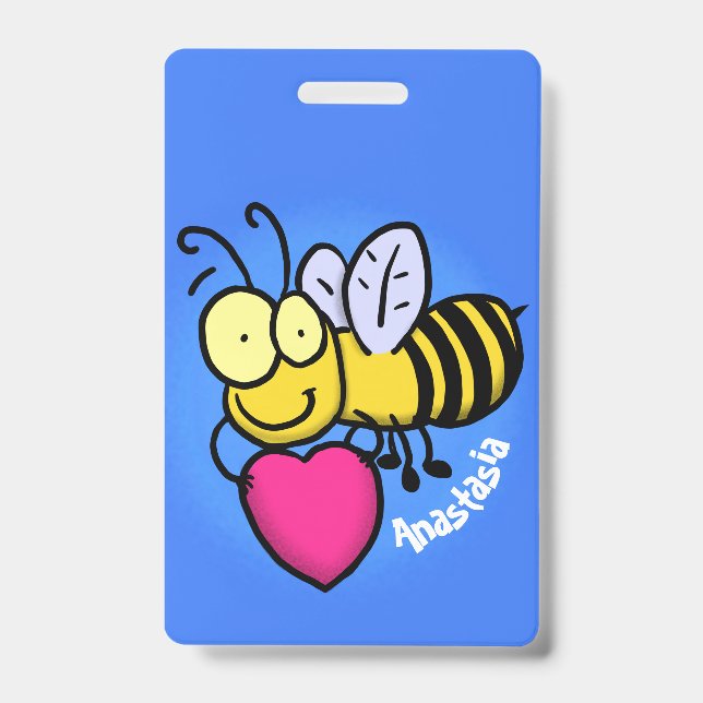 Crachá Abeha engraçada e fofa com ilustração de desenho a (Frente)