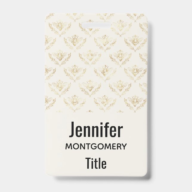 Crachá Abelha Bumble Dourada com um Padrão de Coroa (Frente)