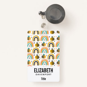 Crachá Abelhas de Bumble Cute e Rainbows Padrão