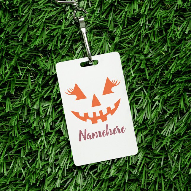 Crachá Abóbora de Halloween Personalizada Feminina Jack O (Criador carregado)