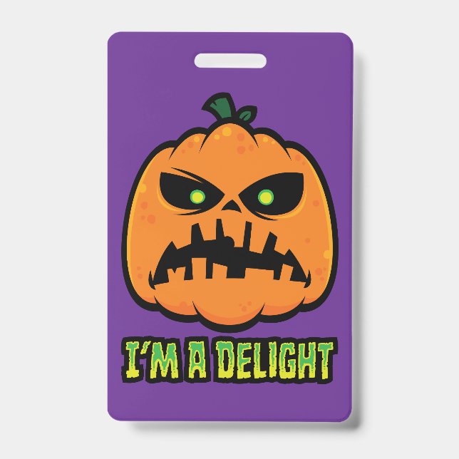 Crachá Abobrinha de Jack-O-Lantern Deliciosamente Mal-Hum (Frente)