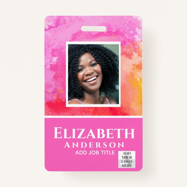 Crachá ABSTRATOS de Aquarela VIP PASS DE Funcionário FOTO (Frente)