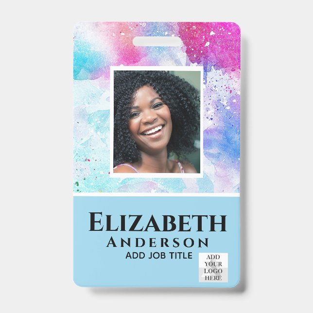 Crachá ABSTRATOS de Aquarela VIP PASS DE Funcionário FOTO (Frente)
