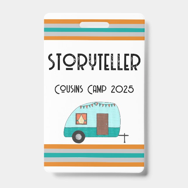 Crachá Acampamento de Primos Retro Camper  (Frente)