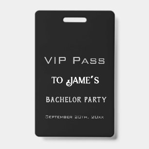 Crachá Acesso de VIP de Partido de Bachelor Preto Simples