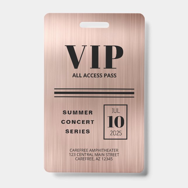 Crachá Acesso Total VIP Personalizado Rosa Dourado (Frente)