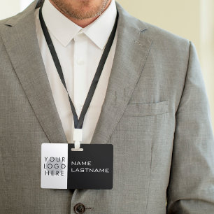 Crachá Adicionar Logotipo Horizontal Simples Nome Branco