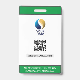 Crachá Adicione seu logotipo com código QR verde corporat
