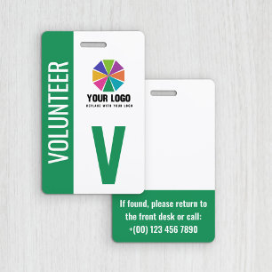 Crachá Adicione Seu Logotipo Embadge Verde de Voluntário