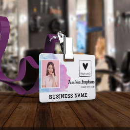 Crachá Adicione Seu Logotipo Violeta Azul Aquarela Funcio