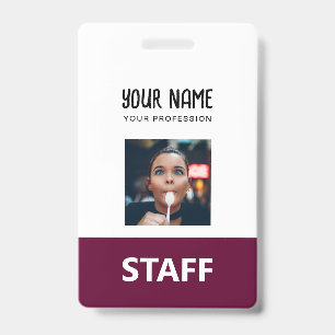 Crachá Adorável Etiqueta de Nome de Funcionário Burgundy
