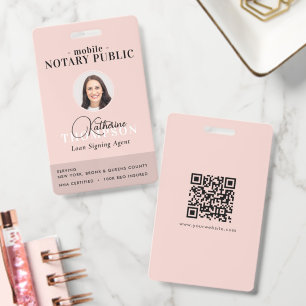 Crachá Agente de Assinatura Notarial Código QR Foto Rosa