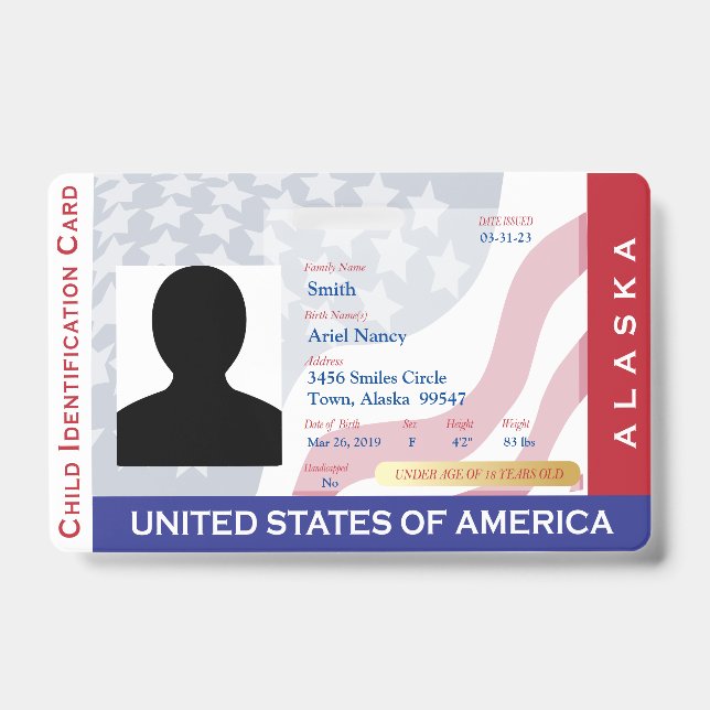 Crachá ALASKA - Cartão de identidade infantil (Frente)