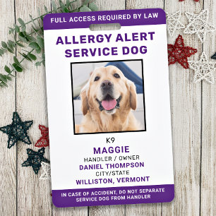 Crachá Alergia Alert Service Dog ID Personalizada Foto