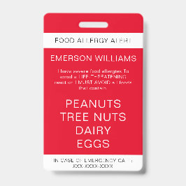 Crachá Alerta de Alergia da Comida Vermelha Personalizado