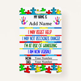 Crachá Alerta de Autismo Contato Autista Não-verbal