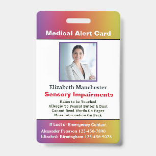 Crachá Alerta de deficiência por alergia ID Foto Personal