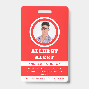 Crachá Alerta de Emergência de Alergia Alimentar com Foto