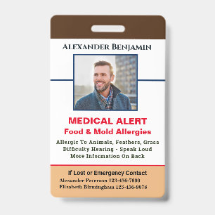 Crachá Alerta de Emergência de Alergia Médica Foto Person