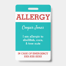 Crachá Alerta Personalizado de Alergia Alimentar Infantil