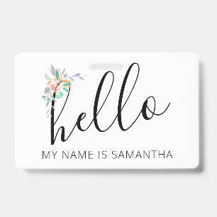 Crachá Alô Nome Personalizado Borda Floral