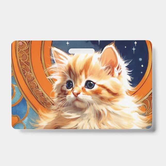 Crachá Alphonse Mucha Art Nouveau Orange Cat (Frente)