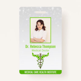 Crachá Alternativo Médico Caduceus Green Folaves White ID