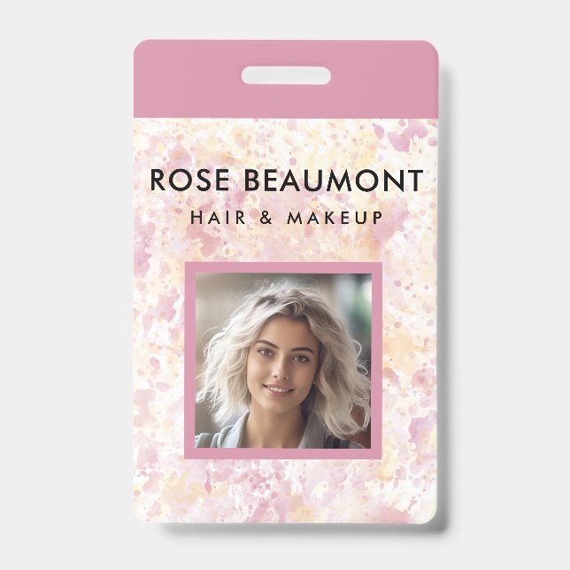 Crachá Amarelo Cor de Água Rosa Moderno (Frente)