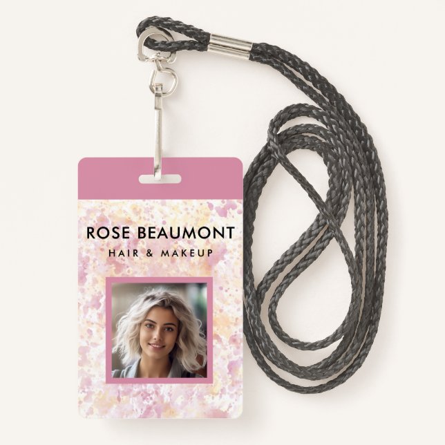 Crachá Amarelo Cor de Água Rosa Moderno (Frente com cordão)