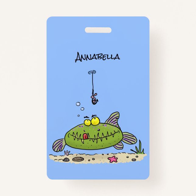 Crachá Animação de peixe verde esfomeado e gordo (Frente)