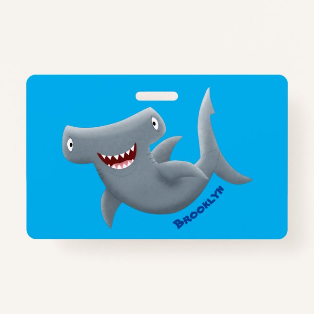 Crachá Animação engraçada de tubarão Hammerhead (Frente)