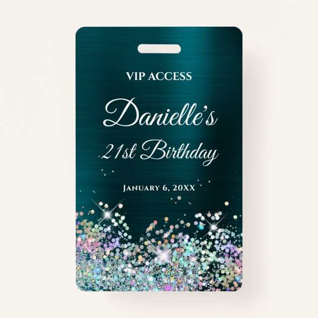 Crachá Aniversário de 21 anos do Holo Glitter de Folha de (Frente)