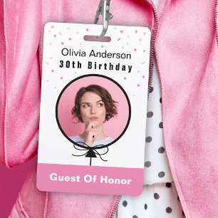 Crachá Aniversário de 30 anos Foto ID Rosa Convidado de H