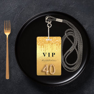 Crachá Aniversário de 40 anos dourado brilhante VIP