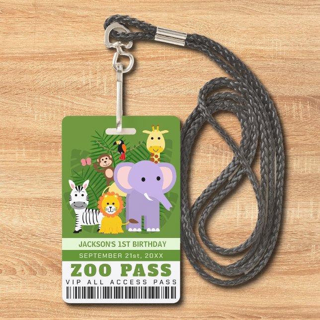 Crachá Aniversário de criança de Passagem do Zoo Selvagem (Zoo Pass For Jungle Wild Animal Theme Kids Birthday)