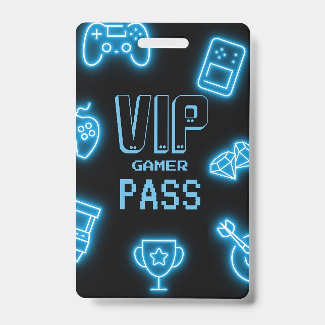 Crachá Aniversário de jogos de vídeo neon qualquer ano  (Frente)
