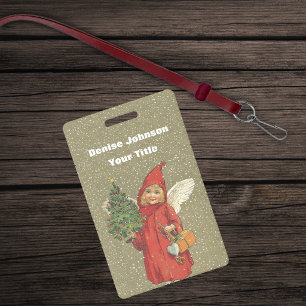 Crachá Anjo Pequeno Vintage Vitoriano Árvore Neve Bege