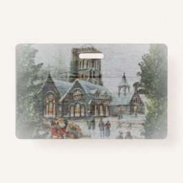 Crachá Antigos Papais noeis com crianças em frente a uma