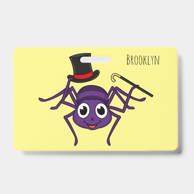 Crachá Aranha fofa em desenho de cartola (Frente)