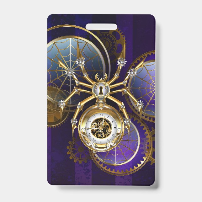Crachá Aranha Steampunk em Fundo Roxo (Frente)