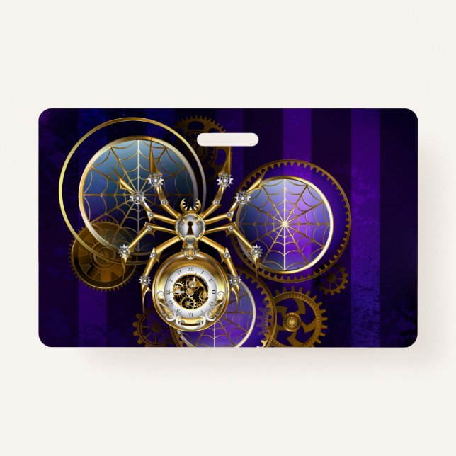 Crachá Aranha Steampunk no fundo roxo (Frente)
