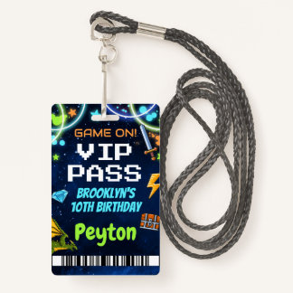 Crachá Arcade Games Birthday VIP Pass Lanyard