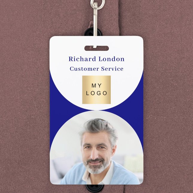 Crachá Arco de foto branco azul marinho código QR logotip (Criador carregado)
