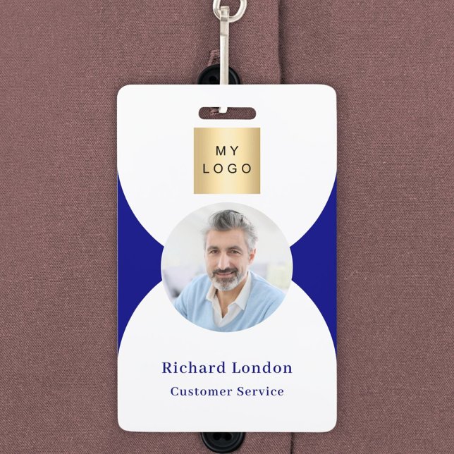 Crachá Arco de foto branco azul marinho código QR logotip (Criador carregado)