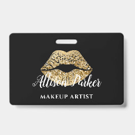Crachá Artista de maquiagem de Lábios Dourados pretos