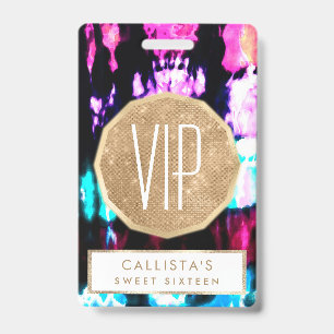 Crachá Artsy Summer Teal Black Colorful Tie Dye Patterno