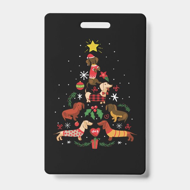 Crachá Árvore de Natal Engraçada do Dachshund (Frente)