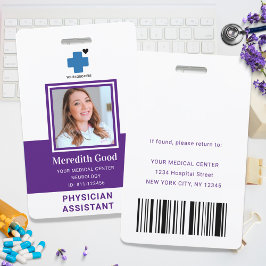 Crachá Assistente médico de ID de segurança moderno roxo